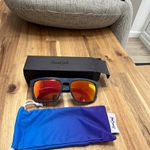 SunGod Blue Full Rim Rectangular Sunglasses Orange Mirrored UV400 w/ Case
