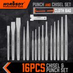 17pc Punch & Chisel Set Cold Chisels Center Punch PIN Taper Punch W/ Roll Pouch