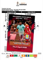 BOLOGNA Italy v ASTON VILLA England 9 April 2026 EL FAN 12 pg + OFFICIAL LU