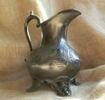 Victorian Embossed Electroplated Britannia Metal Jug Ornate Heart Pierced Feet 