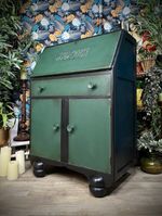 Vintage Jentique Bureau Cabinet Refinished Black & Green Storage Cupboard