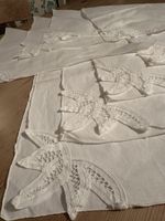 Set of 8 Vintage White Cotton Napkins with Lace Cutwork immaculate 16” x 16”