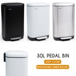 Stainless Steel Rectangular Pedal Bin With Soft Close Lid Waste Bin - 30L