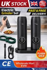 2x Electric Salt and Pepper Grinder Rechargeable Mill Adjustable Coarseness