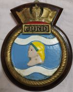 HMS Juno - Ship Crest Plaque Badge – Hand-Painted, Solid Mahogany Mount, 463g
