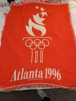 VTG Atlanta 1996 Olympic 100% Cotton Red Double Woven Throw Blanket 50"x60"