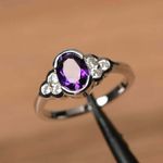 3Ct Oval Cut Amethyst & Diamond Anniversary Wedding Ring 14k White Gold Finish