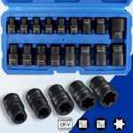 Female Impacted E Torx Star Sockets E5 - E24 3/8" and 1/2" Drive 17pc Set NEW