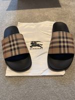 Burberry Check Furley Sliders Size 45 UK 10 