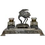 Victorian Silver Plate Crane Bird Inkwell Stand c.1880 Made For H Spiller London