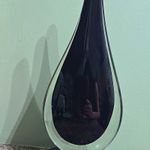 Contemporary Art Glass Sculpture – Black & Clear Teardrop Figurine with Base