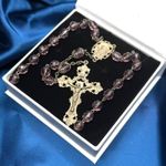 Vintage Amethyst Faceted Crystal & Sterling Silver Rosary Filigree Paters HEAVY