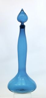 Blenko Handmade Glass 5815M Decanter in HTF Teal Wayne Husted Etched Design