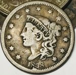 1838 Large Cent Coronet Head 1C Ungraded DIE CRACK US Copper Coin CC29458