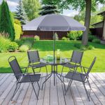 6-Piece Garden Dining Set � Glass Table, 4 Foldable Chairs & UV Parasol