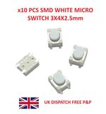x10 PCS SMD WHITE MICRO SWITCH 3X4X2.5mm Tactile Push Button Switch Tact DIY PCB