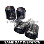 2x Universal Forged Carbon Fibre Dual Twin Staggered Akrapovic Exhaust Tips 4" 