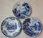 JOHNSON BROS, BLUEBROOK, RIDGEWAY, 3 Plates Blue and White English Country Scene