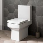 White Ceramic Square Modern Toilet Close Coupled Bathroom Pan & Seat WC Bathroom