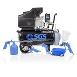 SGS 24L Air Compressor w/ Integrated Hose Reel & 5pc Air Tool Kit - 2.5HP 9.5CFM