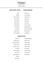 Hartlepool United vs Middlesbrough - A4 Teamsheet - Friendly - 30/7/2025