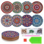 8 PCS 5D DIY Diamond Crafts Painting Coasters, Round L, Multicolor 