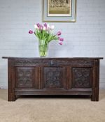 Antique Carved Oak Coffer - Early 18th Century