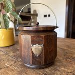 Vintage Oak & Chrome Tea Biscuit Tin Barrel & Ceramic Liner 1960s Vintage Retro