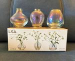 LSA International TRIO Set of 3 Mini Vases Clear Iridescent Mouthblown Boxed