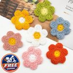 30Pcs 35mm Crochet Flower Applique Random Colour Sew On DIY Craft Dress Patches