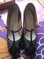Vintage Brown Leather T Bar Shoes Miss Holmes Size 6 Patent Leather 3" Heel