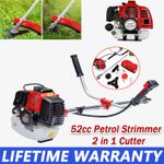 52cc 2in1 Petrol Grass Strimmer Trimmer Brush Cutter Garden Tool 5 YEAR WARRANTY