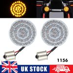 2x 1156 Amber LED Bulbs 2" Round Turn Signal Light Inserts for Harley Touring
