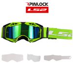 LS2 Aura Pro MX Goggles Green w/ Pinlock Clear & Iridium Lens Tear Offs Enduro