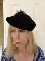 Black Felt small vintage perch hat with Feather Accent Women’s Formal One Size