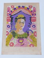 Frida Kahlo  Drawing on paper (Handmade) signed and stamped mixed media.