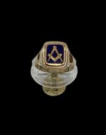 English Masonic 9ct Gold Swivel Style Signet Ring With Blue Enamel Background Q+