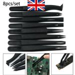 8*ESD Safe Stainless Steel Antistatic Precision Tweezers Set Maintenance Tool UK