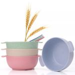 Unbreakable Bowls with Handles Kids Bowls Wheat Fibre Set of 4 Bowls & 4 Spoons