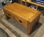 Solid Oak Rectangular Coffee Table 110x55x50cm 2 Drawers Storage Brown