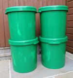 4 x Green 30Ltr Plastic Buckets, Tub, Storage Containers with Lid