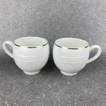 Twinnings White Tea Cups Mugs x 2 Ceramic Gold Band Embossed Logo Pair