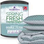 Double Coverless Duvet with Green Design & 2 Pillowcases - 7.5 Tog