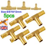 5x Brass Tee 3WAY Air Hose Joiner Fuel Pipe Fitting Barbed Splitter Connector T