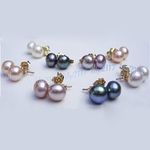 Wholesale 8 Pairs 4 Colors Akoya Freshwater Cultured Pearl Gold Stud Earrings