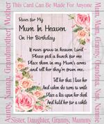 Heavenly Birthday Memorial Card waterproof for Mum, Roses in Heaven, Mam Mom F19