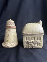 Vintage Lidded Rustic Set of Trinket Pots Lighthouse & Cottage Charmouth Pottery