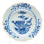 Chinese Porcelain Plate Blue White Peony Bamboo Marriage Symbol Kangxi Qing 18C