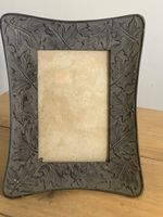 Antique Embossed Heavy Oak Leaf Caste Iron Metal Picture Frame Velvet Back Stand