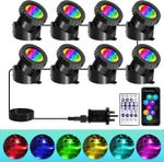 8 LED RGB Pond Lights IP68 Submersible App & Remote Garden Fountain Fish Tank